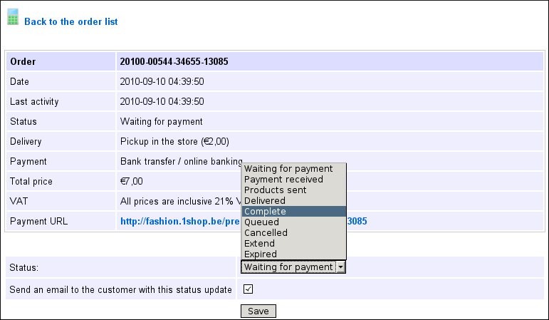 Order status change